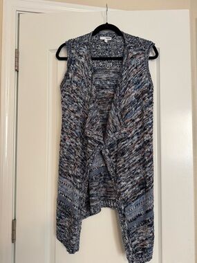 Sonoma Multicolor Open-Front Knit Vest in Blue and Brown Tones
